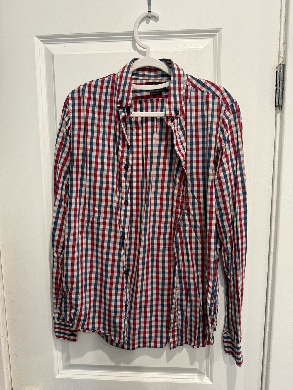 Zara Red, Blue & White Plaid Button-Down Shirt
